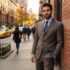 New 2026 Mens 2pc Solid Taupe Suit Set, Modern Fit